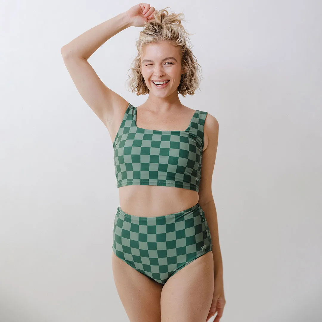 Green Check Olivia Swim Crop