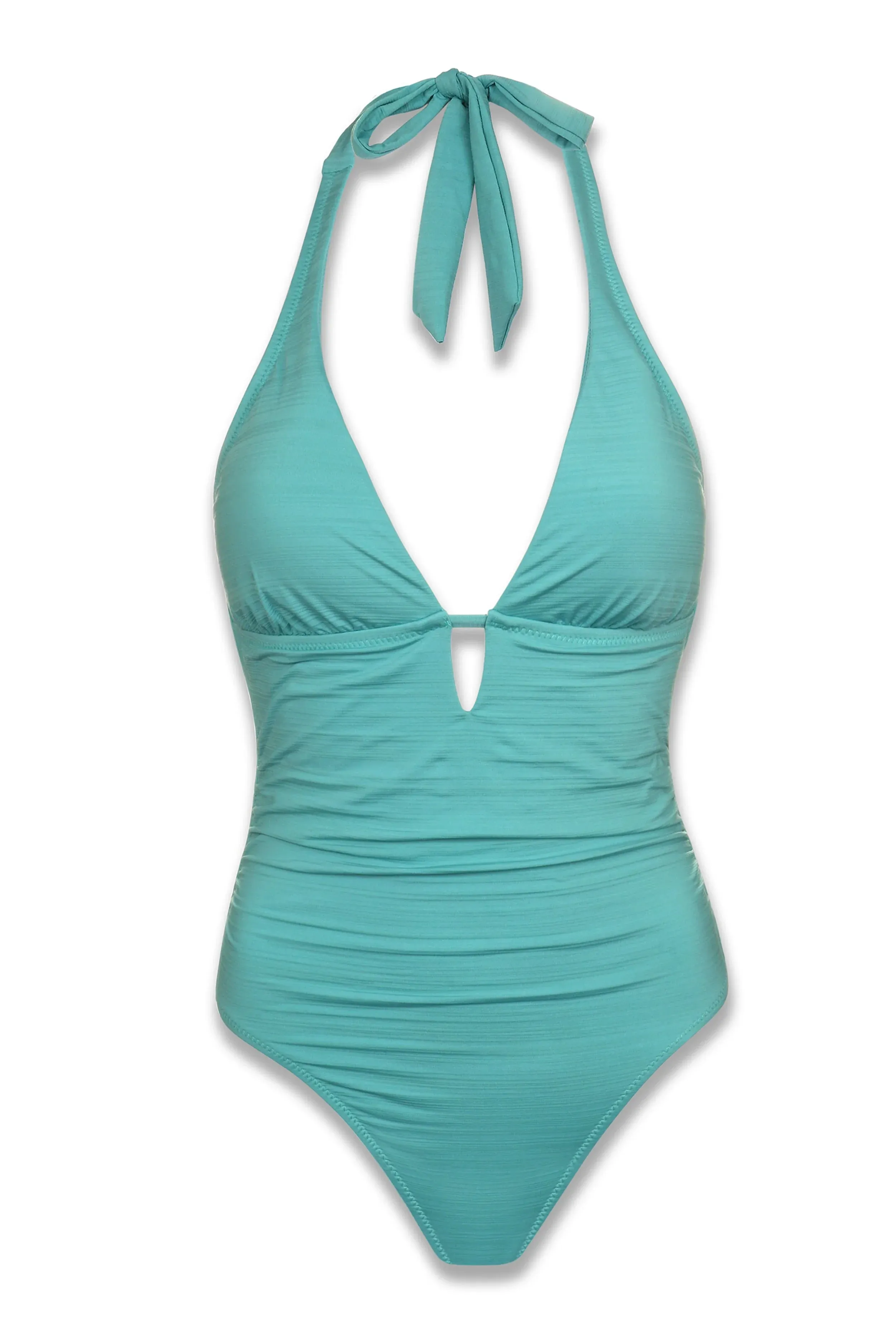 Kara Key Hole One-Piece  |  Textured Coastal Blue
