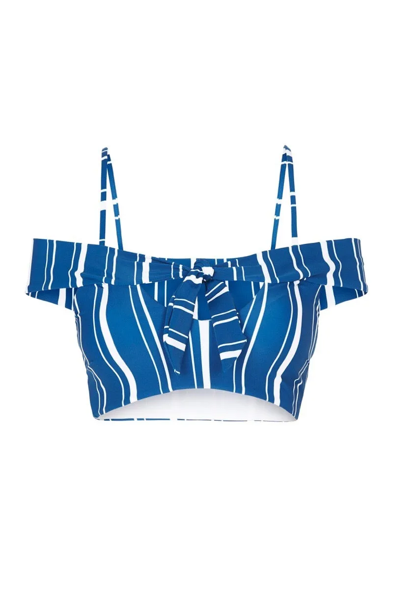Oia Off-Shoulder Bikini Top - Navy Stripes