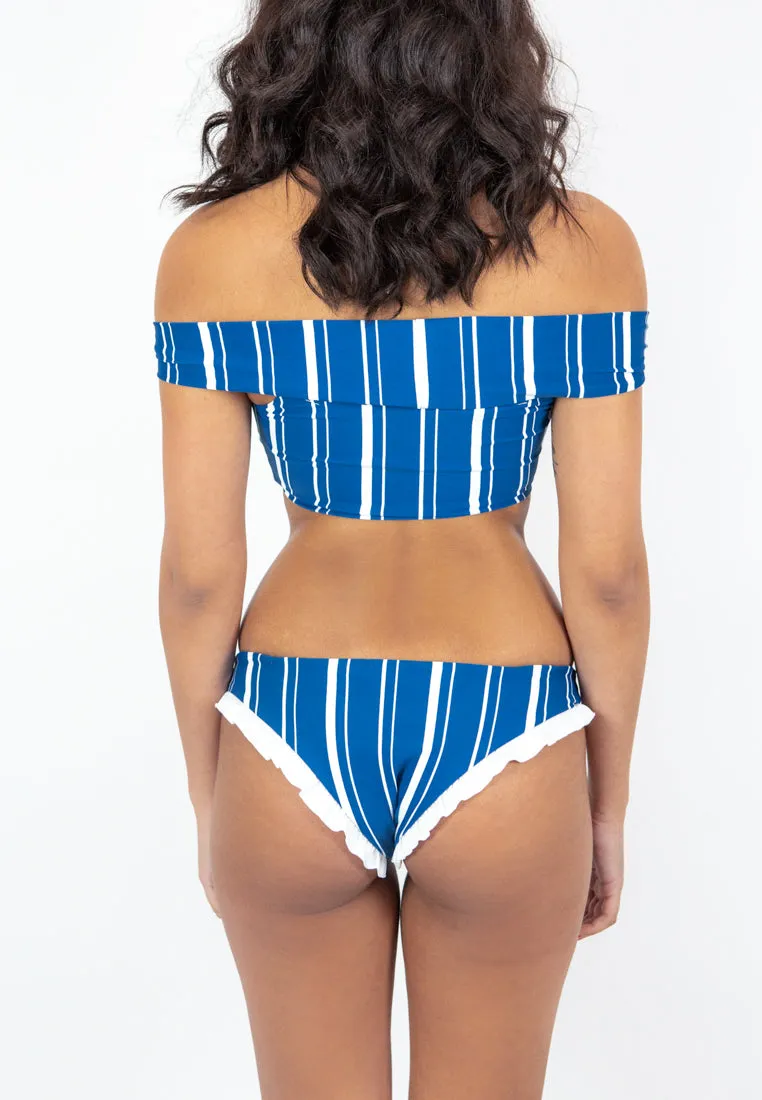 Oia Off-Shoulder Bikini Top - Navy Stripes