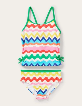 Ruched Tankini Set-Ivory, Multi Ric Rac Stripe