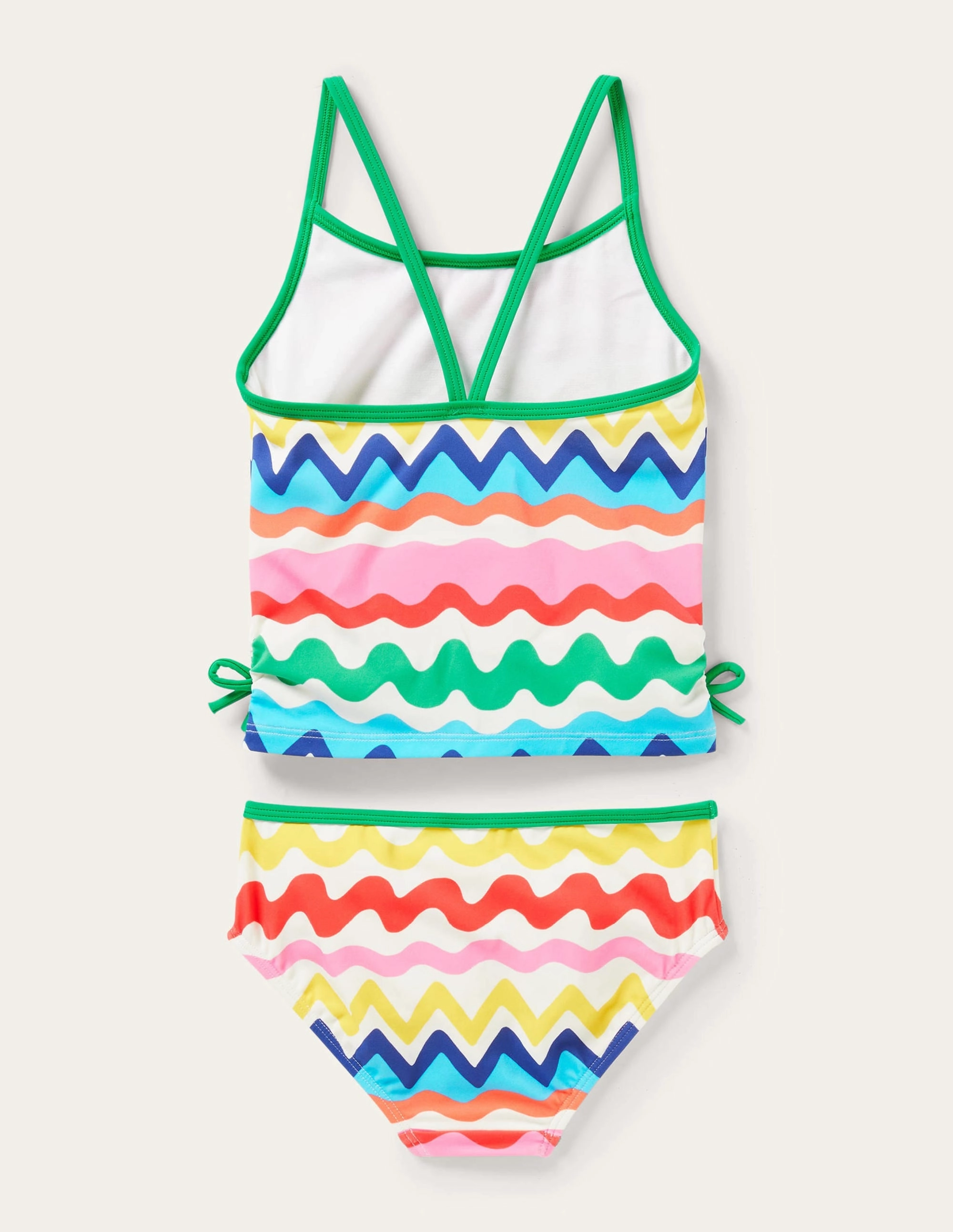 Ruched Tankini Set-Ivory, Multi Ric Rac Stripe
