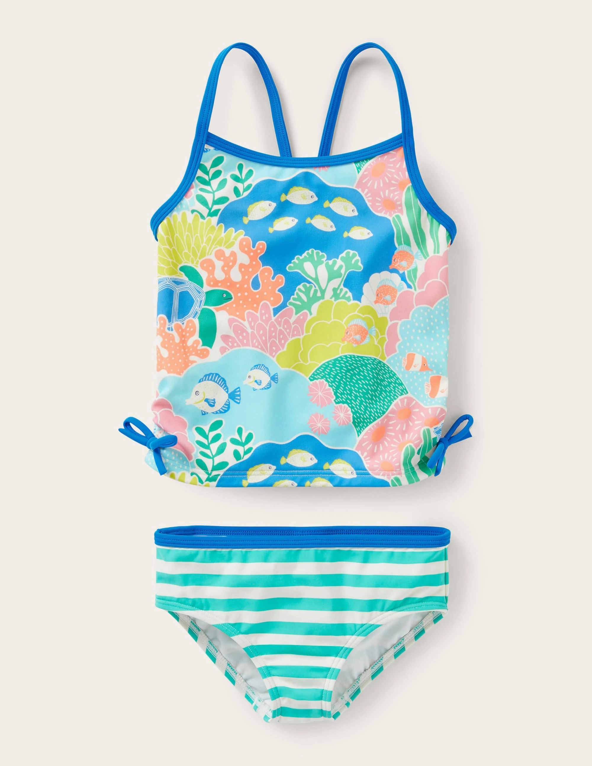 Ruched Tankini Set-Multi Coral Reef