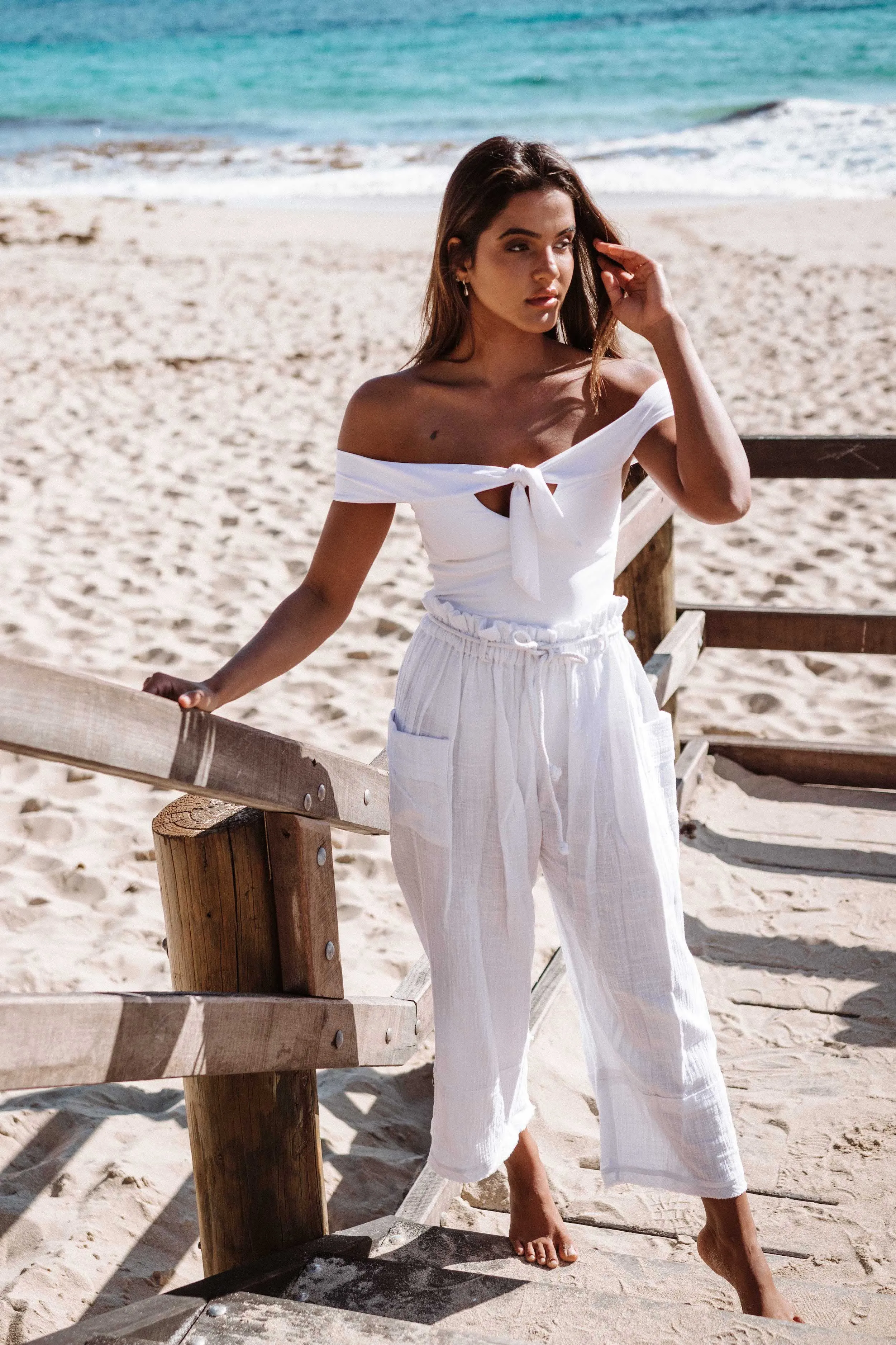 Santorini Off-Shoulder Swimsuit - White