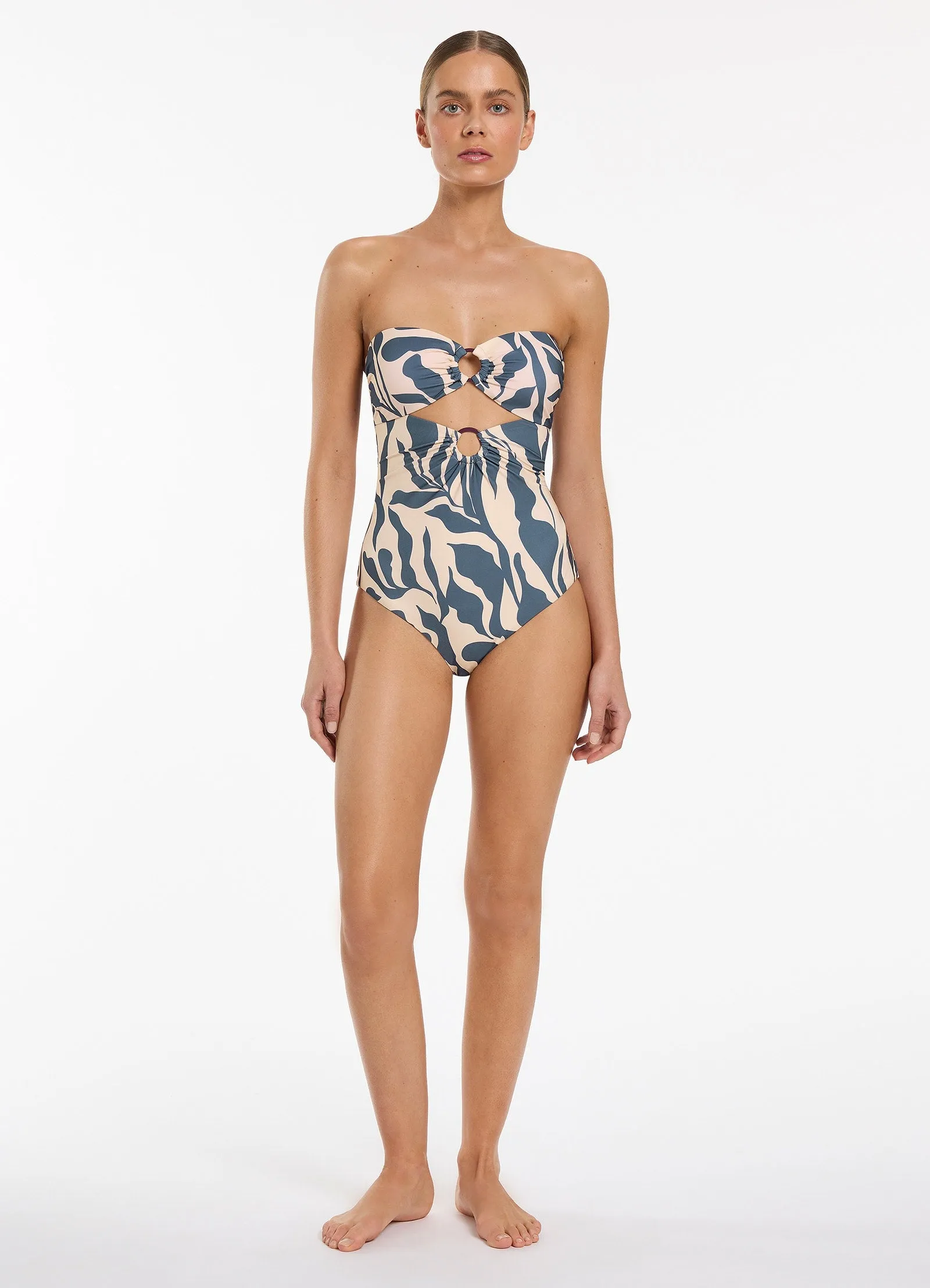 Sereno Cut Out Bandeau One Piece - Steel Blue