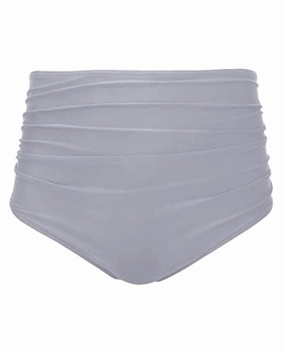 Sexy High Waisted Bikini Bottom Shirred Tankinis Brief-Grey