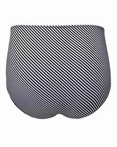 Shirred Tankinis High Waisted Bikini Bottom For Ladies-Black And White Stripe