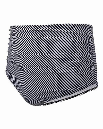 Shirred Tankinis High Waisted Bikini Bottom For Ladies-Black And White Stripe
