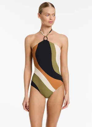 Sorella High Neck Halter One Piece - Multi